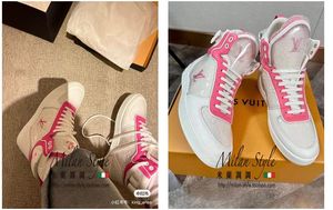 现#◆米兰调调 意大利皇冠代购◆LV 粉色大logo高帮鞋
