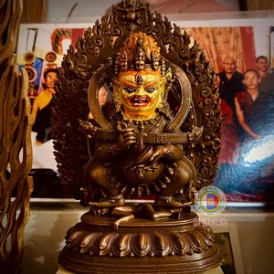西藏萨迦装藏 画脸两臂马哈嘎啦大黑天随身铜像 民族风护法像摆件
