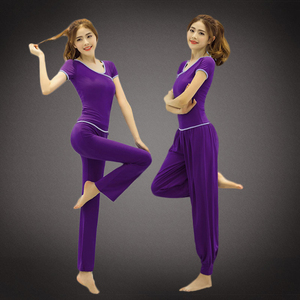 2024新款瑜伽服套装女夏季紫色莫代尔棉质舞蹈大码专业运动健身服