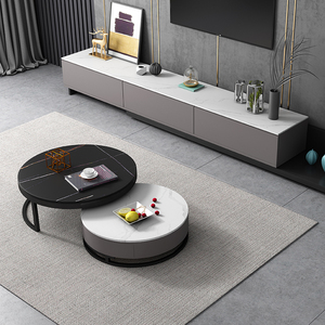 意式极简轻奢圆形岩板沙发茶几电视柜组合小户型家用客厅现代创意