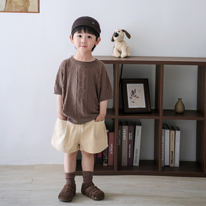 儿童短袖2024夏季新款女童针织上衣韩版童装男宝宝薄款毛线衣服潮