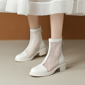 马丁靴夏季薄款女透气镂空白色网纱平底短靴英伦风凉鞋新款凉靴