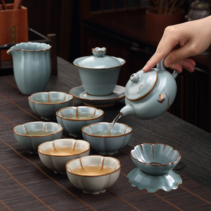 功夫茶具套装家用客厅陶瓷红茶普洱盖碗茶壶茶杯整套高档汝窑礼品