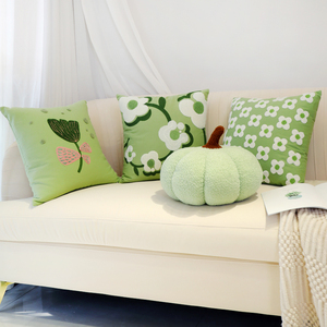 绿色小清晰刺绣抱枕客厅沙发枕套简约时尚卧室飘窗小花朵靠垫原创