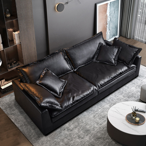 北欧免洗科技布艺沙发客厅现代简约宽大轻奢沙发乳胶黑色复古直排
