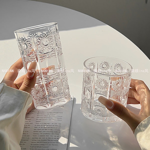 欧式复古浮雕刻花玻璃杯水晶洋酒威士忌杯啤酒杯牛奶果汁杯咖啡杯