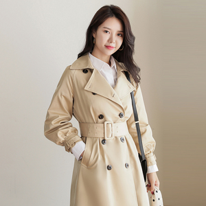 M家 韩国经典时髦风衣 高品质抗皱面料腰带双排扣中长款外套女