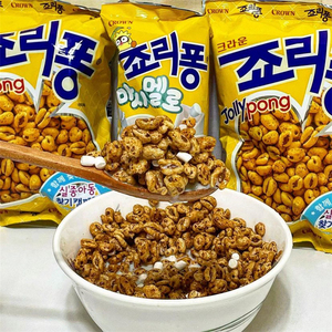 韩国进口零食 crown克丽安经典棉花糖大麦粒膨化爆米花休闲麦片