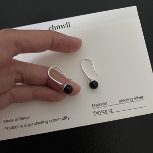 chnwll 韩国代购 925银 法式时髦长款黑色原石耳环小众高级感耳饰