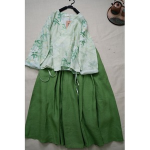 高端套装奢华大牌女装新中式国风汉服汉素绿色衬衫上衣半身裙套装