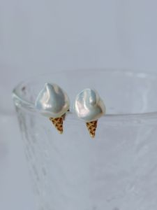 木小愚法式【冰淇淋】原创设计可爱甜美手工粘土珍珠s925银耳环