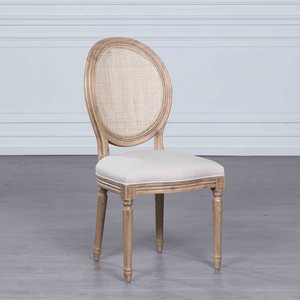 美式橡木圆背餐椅亚麻真皮原木复古单人布艺法式餐桌椅子外贸工厂