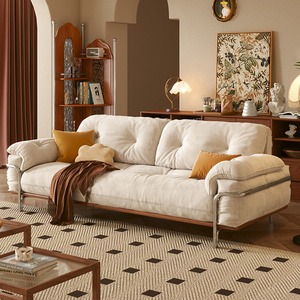 法式奶油风沙发实木小户型客厅直排原木云朵沙发美式白色布艺沙发