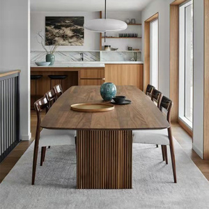 极简实木长条黑胡桃木餐桌设计师岛台餐桌一体家用客厅6人吃饭桌