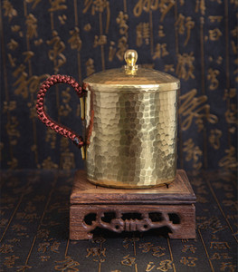 铜杯子纯铜带盖紫铜杯子茶杯黄铜杯创意啤酒杯复古纯手工锤纹杯子