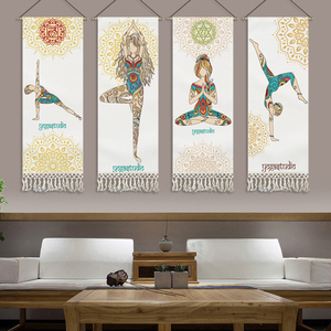 简约现代健身房瑜伽挂布挂毯定制流苏布艺挂画东南亚波西米亚布画