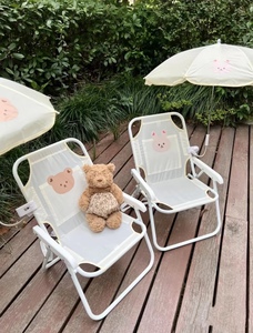 韩国ins儿童沙滩椅户外便携折叠椅卡通小熊靠背椅防晒凳子