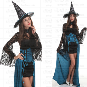 万圣节服装成人蕾丝女巫裙巫女服巫婆长裙装扮化装舞会派对表演装