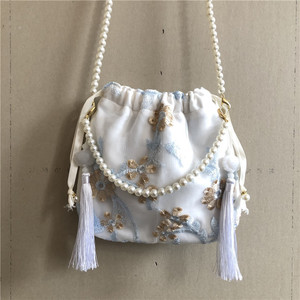 女包夏季古风汉服包网纱刺绣中国风珍珠链条手提包流苏包汉唐元素