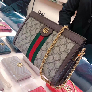 Gucci/古驰女包Ophidia双G帆布老花链条包单肩斜挎包信封手拿包包