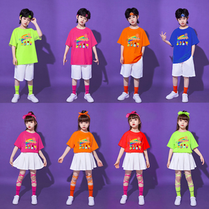 六一彩色儿童表演出服t恤夏季短袖糖果色幼儿园毕业班服舞蹈套装