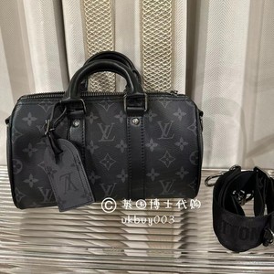 英国博士代购|LV 经典黑色老花keepall 25单肩包斜挎包手提包包