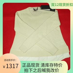 现货正品 moncler 女士米色圆领短款羊毛衫毛衣拼衬衫 9051400