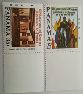 巴拿马 1976 国会成立150年 会客厅 国旗 玻利瓦尔雕像 2枚  新
