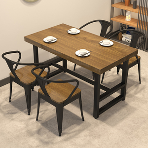 工业风实木餐桌长方形原木餐厅饭店桌椅组合咖啡奶茶店椅子商用