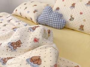 A类婴童纯棉双层纱布卡通宝宝熊定制四件套床单被罩枕套床笠