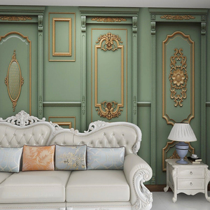 18D立体欧式墨绿壁纸客厅沙发无缝墙布电视背景轻奢复古墙纸壁画