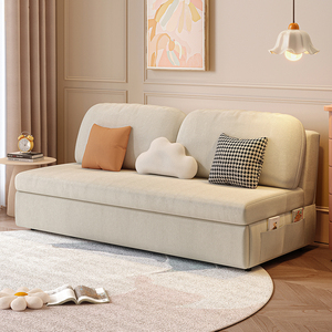 奶油风科技绒布可折叠沙发床两用家用小户型客厅书房2024新款沙发