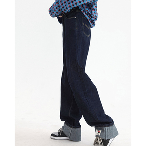 赛小懒蓝色直筒牛仔裤女夏季高腰宽松裤子女设计感显瘦高个子长裤