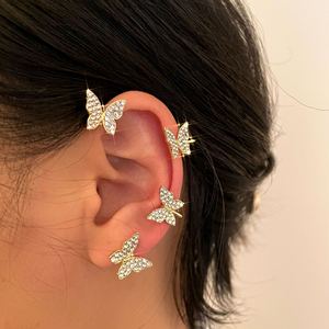 earrings 镶嵌水钻蝴蝶耳挂创意个性穿刺耳线设计环绕耳廓式耳环