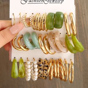 Earring set earrings women金属C型亚克力耳圈套装5件套珍珠耳环