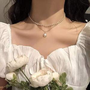 Pearl necklace women 珍珠双层项链 女士气质复古双层珍珠锁骨链
