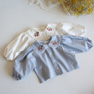 韩国婴幼童装可爱纯棉公主衬衫春季新款女宝宝长袖翻领绣花娃娃衫