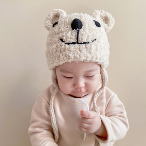 ins秋冬韩国婴儿可爱小熊耳朵加厚护耳毛线帽宝宝保暖帽子亲子