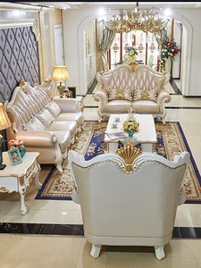 欧式真皮沙发123组合 客厅实木简欧法式轻奢美式白色高档奢华家具