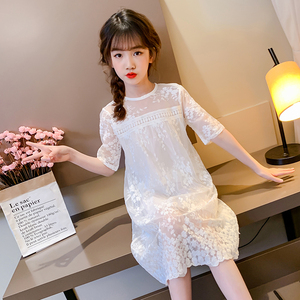 女童连衣裙夏装新款夏日韩版洋气夏季蕾丝网纱裙子儿童公主裙白。