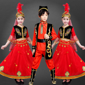 儿童维族演出服男女童哈萨克表演服装新疆舞幼儿塔吉克族表演服装