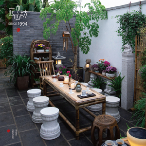 匠心坊中式庭院竹子桌椅户外竹编竹椅茶几花园布置室外复古茶桌
