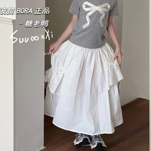 波拉borabora韩国童装女童白色半裙2024夏款儿童中长款半身裙亲子