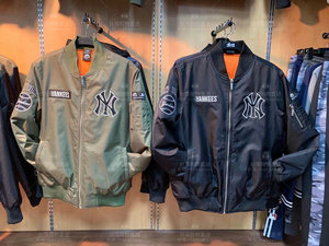 台湾采购MLB 洋基队 冬款 男士棒球服夹棉修身夹克刺绣标拉链外套