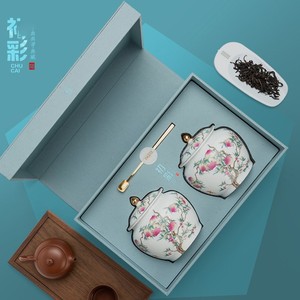 出彩陶瓷罐茶叶包装盒双陶瓷密封茶叶罐红茶白茶绿茶半斤通用空盒