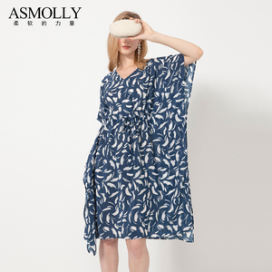 Asmolly真丝连衣裙2024春夏新款个性蝙蝠袖不规则桑蚕丝中长裙