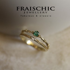 Fraischic「璃人」18K黄金天然祖母绿钻石双层女戒指环 生日礼物
