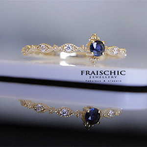 Fraischic「Romance」18K黄金天然蓝宝石钻石戒指女 生日情人节礼