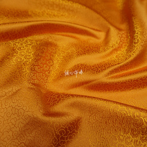 特 高档桔色橙橘金黄色本色满地祥云团 云纹织锦缎丝绸缎布料面料