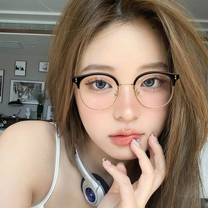 韩系金边眼镜近视女可配度数镜片超轻椭圆半框素颜眼睛框架高级感